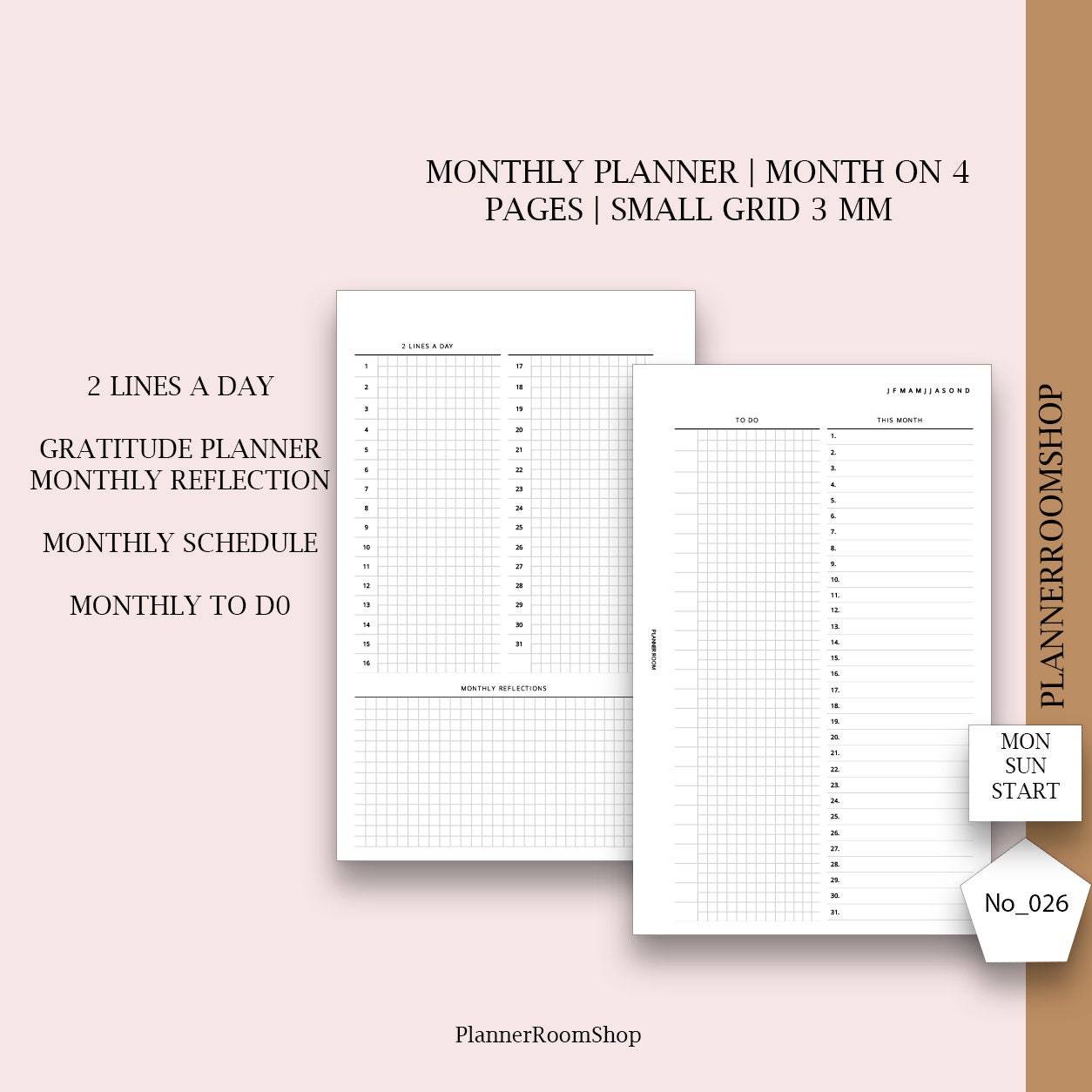 Monthly Calendar Personal Printable Inserts With Monthly - Etsy
