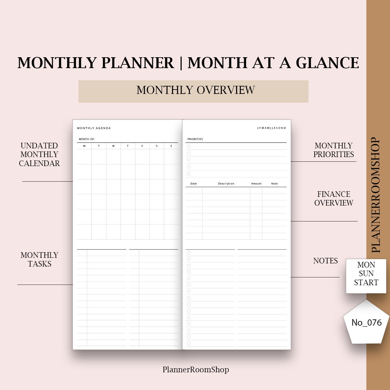 Task 2 Pe Layout Printable Monthly Layout for Standard (regular) TN Planner Size, Month ...