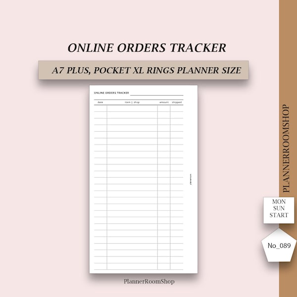 Online Shopping Tracker, Pocket XL Planner Printable, Online Purchase Log, Online Orders Tracker Instant Download, Digital PDF, 089