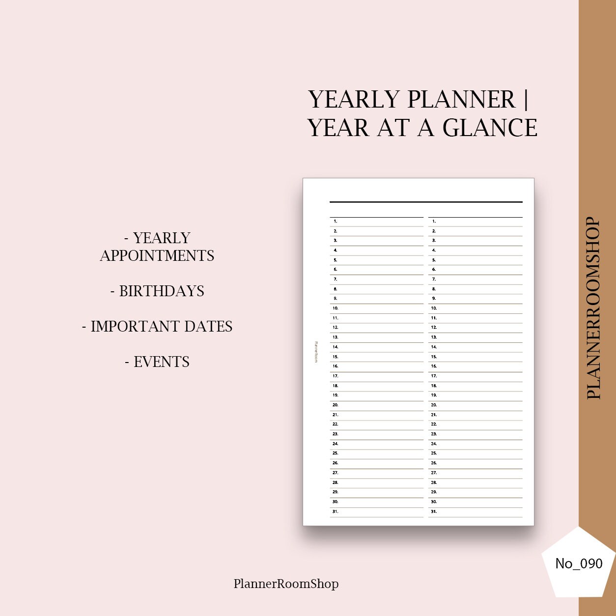 Printable Yearly Planner Personal Digital Planner Year at a - Etsy
