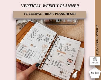 Weekly vertucal layout, FC Compact planner inserts, Week on 2 pages printable, Weekly spread template, 081