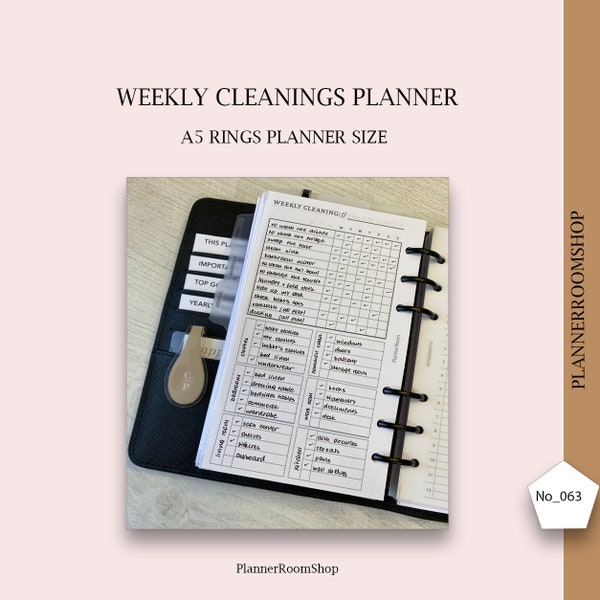 Weekly cleanings planner, A5 rings planner size, Printables cleanings inserts, Digital download, Pdf instant pages
