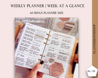 Weekly printable inserts, A6 planner refill, Weekly agenda, Weekly template, Weekly layout, Weekly undated planner, WO2P, 138