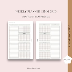 Undatierte Wocheneinlagen, Happy Planner Mini Printables, Woche auf 2 Seiten, Minimalistische Wochenseiten