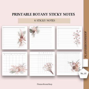 Note adesive botaniche stampabili, Fogli memo, Elenco delle cose da fare con disegni floreali, Modello di carta stampabile