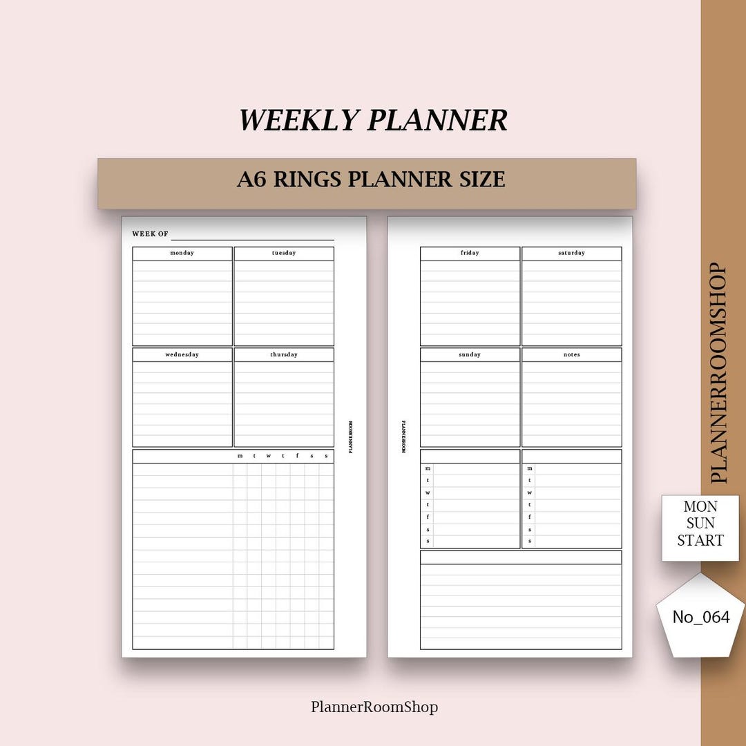 Printable Vertical Weekly Planner With Habit Tracker, A6 Rings Size ...