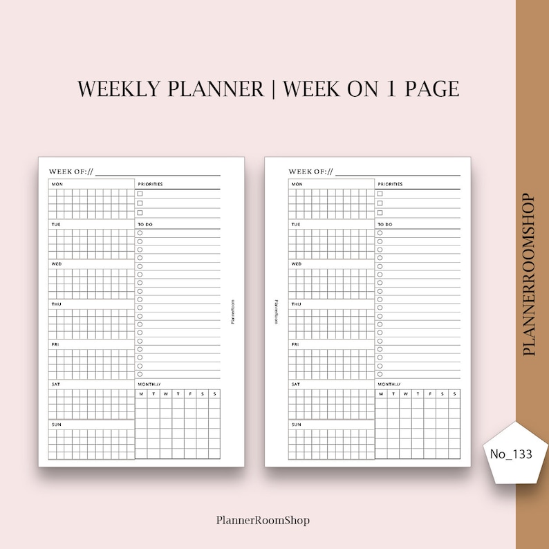 Week on One Page Printable Personal Planner Inserts, Weekly 1 Page ...