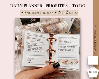 Filofax mini size, A9 moterm planner, daily planner, 3 rings inserts, 5 rings inserts, mini printable inserts, 009