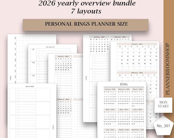 DATED 2026 ADHD planner adult, Printable Personal MM Yearly planner bundle Year overview 2026 Future log calendar, Year at a glance, 301
