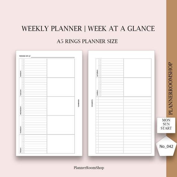 Minimal Week to View Diary Refill - Pocket