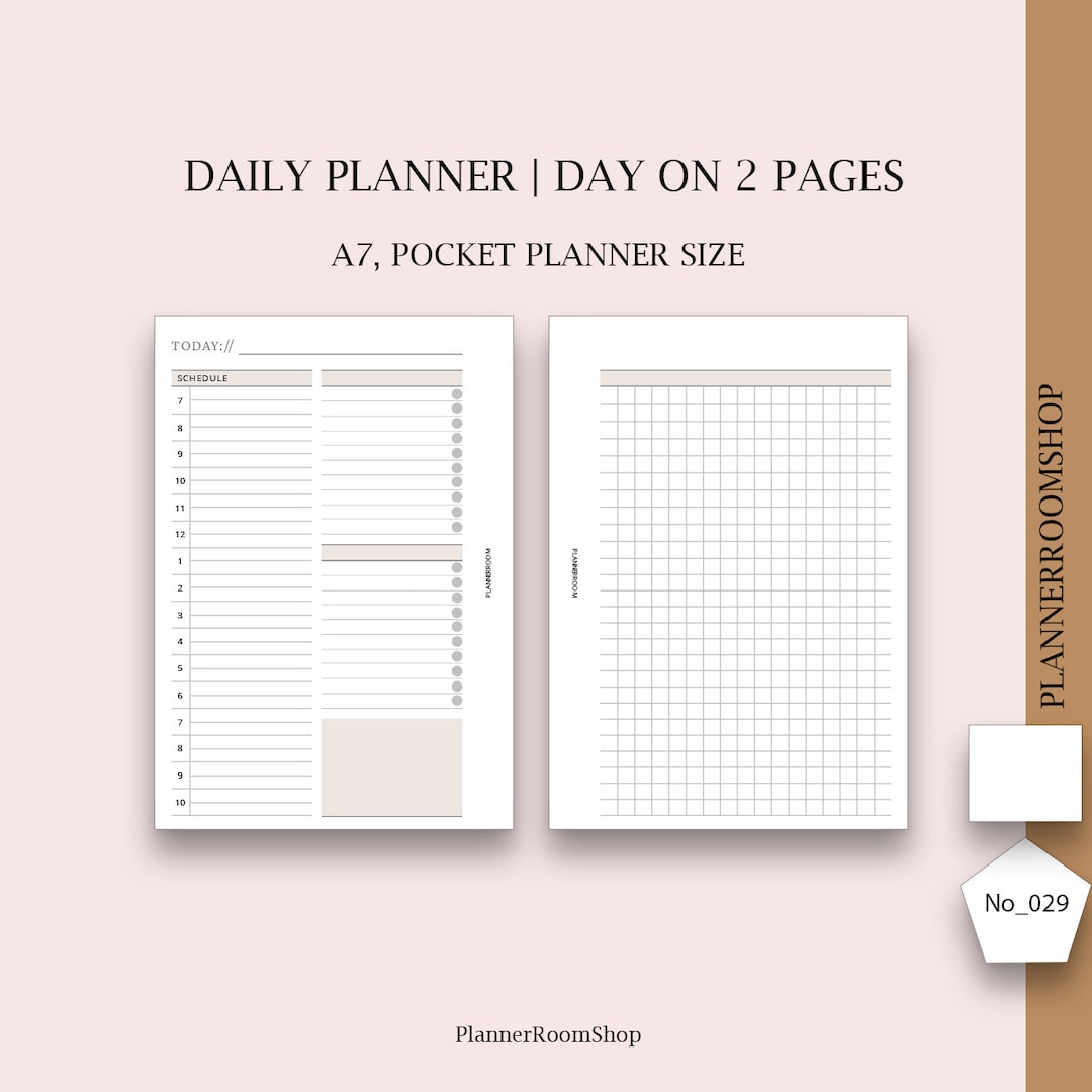 Day on 2 Pages Printable Planner, A7, Pocket Planner Size, Daily ...