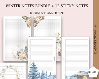 Printable Winter Notes, 12 Sticky Notes Bundle, Standard TN, Grid Paper,  Printable Task List, Watercolour Paper, Winter Landscape, Printable 