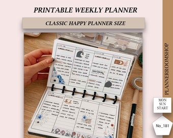 Printable ADHD weekly planner with weekly schedule and tasks, Classic Happy Planner inserts, 181