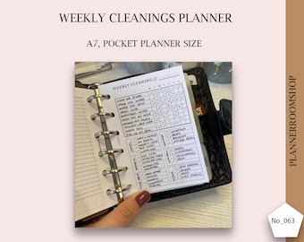 Weekly cleanings checklist, A7, Pocket planner size, Cleanings printables inserts, Home cleaning printables, Instant download, 063