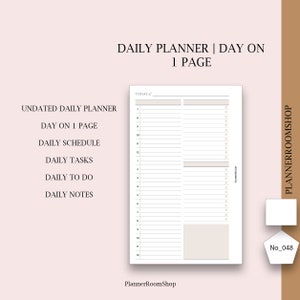Puede incluir: Una plantilla de planificador diario imprimible con el texto "UNDATED DAILY PLANNER", "DAY ON 1 PAGE", "DAILY SCHEDULE", "DAILY TASKS", "DAILY TO DO" y "DAILY NOTES". El planificador tiene una secci&oacute;n para la fecha, una secci&oacute;n grande para las tareas diarias y una secci&oacute;n m&aacute;s peque&ntilde;a para las notas. El planificador est&aacute; dise&ntilde;ado para ser impreso y utilizado como un planificador diario.
