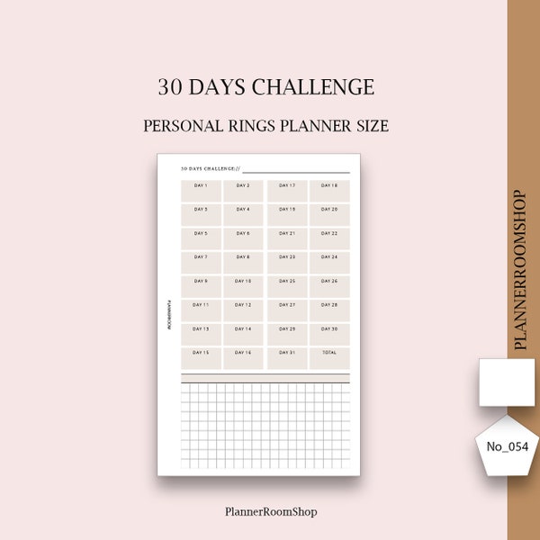 Fitness challenge, 30 days challenge,  Personal planner inserts, Healthy food challenge, Savings log, 054