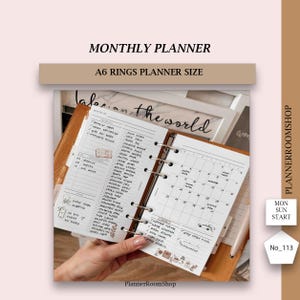Printable Monthly Planner A6 | Month at a Glance Insert | Undated Planner Refill | Minimalist A6 Agenda | Filofax A6 Printable, 113