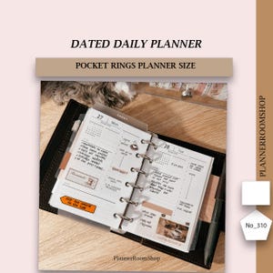 May include: A black leather bound pocket planner with silver rings. The planner is open to the pages for Monday, 27th July and Tuesday, 28th July. The pages are filled with handwritten notes and stickers. The planner is labelled "DATED DAILY PLANNER" and "POCKET RINGS PLANNER SIZE".