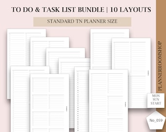 Standard TN printable inserts, To do list, Task list, Checklist planner, Printable planner template, Minimalist layouts, 059