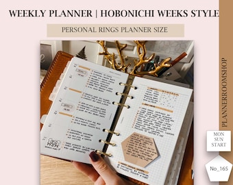 ADHD Printable weekly planner, Minimal Hobonichi style, Personal rings planner size, ADHD adult organizer, 165