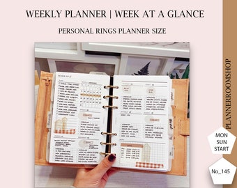 Week at a glance, Personal rings size, Weekly overview, Printable weekly inserts, Weekly template, Digital weekly planner, 145