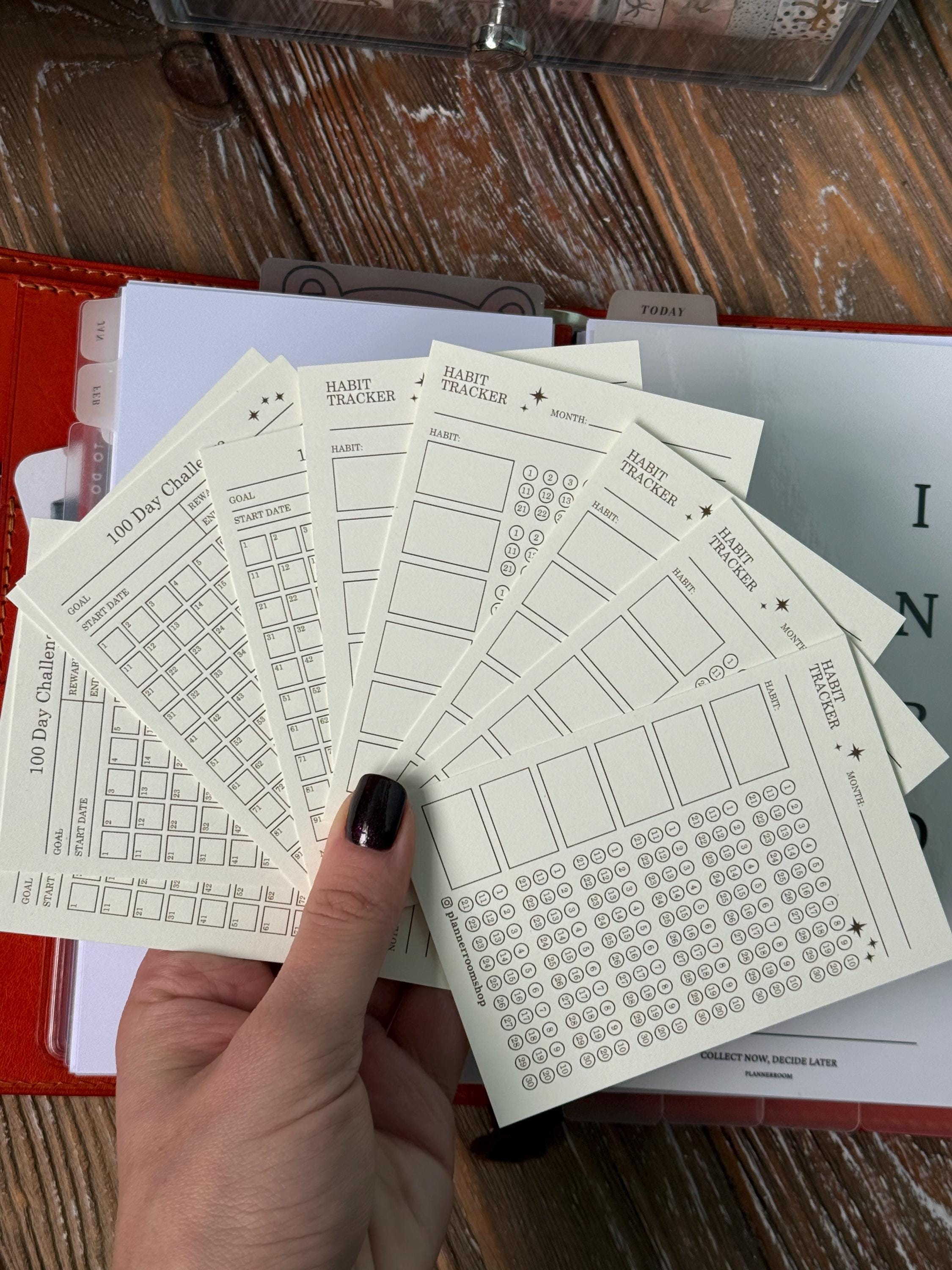 Planner Cards Set, 300gsm Cream Cardstock, Habit Tracker Cards ...