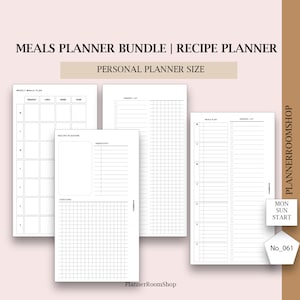 Personal size meal planner, Monthly food diary, Weekly meal planner, Filofax meal planner, Menu planner inserts, printables download, 061