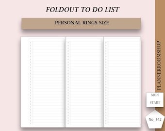 Anillos personales, Lista de tareas desplegable imprimible, Planificador de lista de verificación desplegable, Lista de tareas desplegable larga, Planificador minimalista (142)
