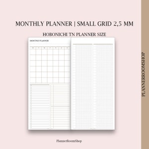 Hobonichi weeks TN planner refill, Monthly printable planner, Montly calendar, Small grid inserts, Digital Travelers Notebook refill