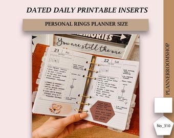 Printable 2026 dated ADHD daily planner, Day on 1 page for Personal Filofax ring binders agenda, Monthly calendar on Day planner, 310