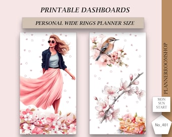 Printable planner dashboard, Floral dashboars with planner girl, Pink floral dashboards, Neutral dashboards, 401