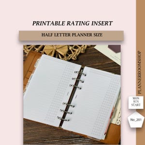 Planificador imprimible con calificación, registro de libros, películas, amantes de los libros, diario de lectura, rastreador de libros, anillos personalizados, 201