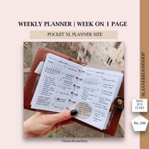 Printables Wochenansicht, A7 plus, Pocket XL Planer Einlagen, Woche auf 1 Seite, Wochenplaner liniert, Weekly, 046