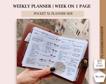 Weekly printables layout, A7 plus, Pocket XL planner inserts, Week on 1 page, Weekly lined planner, Weekly, 046