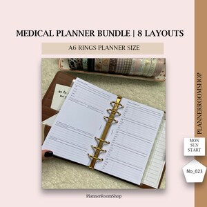 Medical planner, 8 pdf Printables for A6 rings planner size, medicine, instant download, tracker, notes, visits, 023 image 1