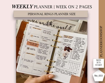 Weekly Planner Calendar Personal Size, Printable Week on 2 Pages, Weekly Planner Page, Week Planner Inserts, Minimalist Planner, 033