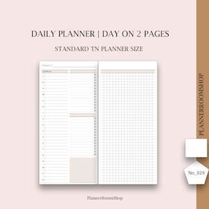 Standard TN, Day on 2 pages printable planner, Daily journaling insers, Digital daily planner, Daily schedule, Daily notes, 029