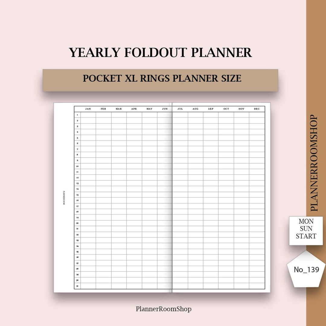 Printable Yearly Foldout Tracker, Undated Pocket XL Rings Planner ...