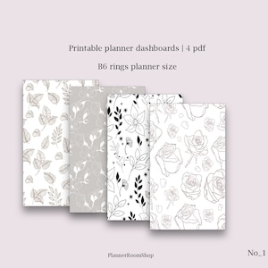 Printable planner dashboards | B6 rings planner size | Dashboards with floral design | Planner dividers | Sectin printable