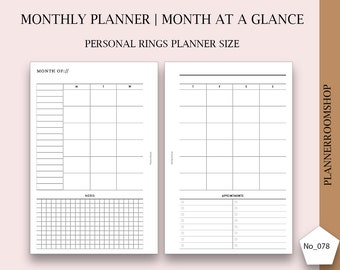 Monthly Planner Printable Minimalist Planner, Personal planner Inserts,  Undated Month on Two Pages | Mo2P, 078