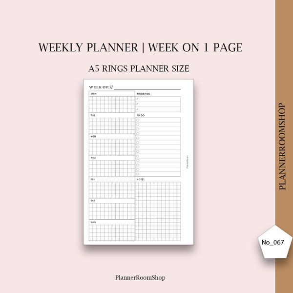 A5 Planner Inserts Printable, Weekly Dashboard Insert, A5 Inserts Weekly Undated Printable Inserts, Filofax A5, Kikki K Large, A5 Weekly