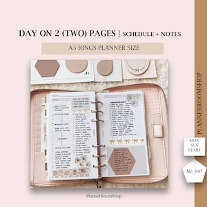 A5 Daily Inserts, Undated Day On 2 Pages, Printable Planner Inserts, Filofax Rings, Day Planner, Timed Schedule, To Do, DO2P, 047