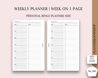 Week on One Page Printable Personal Inserts, Weekly 1 Page Vertical Weekly, Undated Weekly Planner Pages Blank Layout, 060