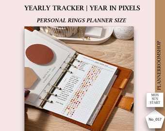 Printable yearly planner tracker, Year in pixels, Year overview for Personal planner size , 057