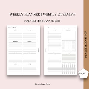 Half Letter Planner Inserts Printable, Weekly Dashboard Insert, Half Letter Printable, Half Letter Planner Insert, Weekly Printable
