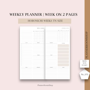 Hobonichi weeks TN, Weekly schedule, Week on two pages, Printable Travelers Notebook refill, minimalistic planner, Weekly habit tracker, 070