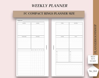 Printable vertical weekly planner with habit tracker, FC Compact rings size, 064