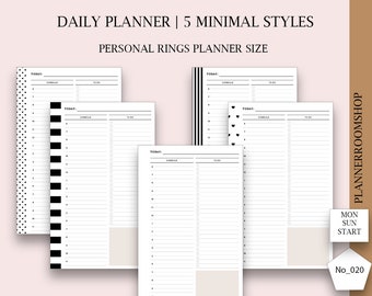 Daily Planner Personal Planner Inserts Minimalist Printable, Day Planner Productivity Planner Work Planner, Grid Layout, 020