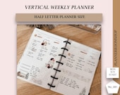Weekly planner inserts, Half Letter printable, Weekly small grid layout, Instant download half size planner, 081