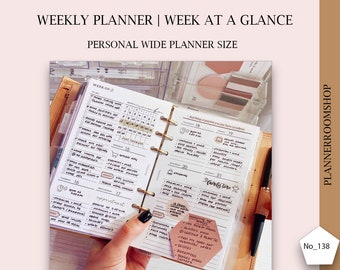 Wekelijkse afdrukbare inzetstukken, persoonlijke brede vulling, weekagenda, weeksjabloon, wekelijkse lay-out, wekelijkse ongedateerde planner, WO2P